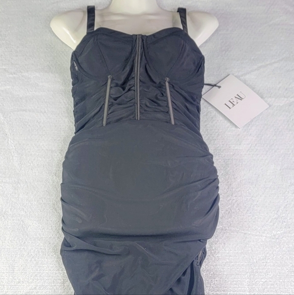 Leau Miami Mesh Mini Dress Sheer Black Ruched Sexy Club Party Size Medium NWT - Picture 5 of 5